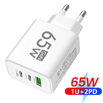 Încărcător GaN 65W USB PD tip C Încărcare rapidă 3 porturi Adaptor pentru telefon QC3.0 pentru iPhone 15 Pro Max Samsung Galaxy S23 Xiaomi Huawei