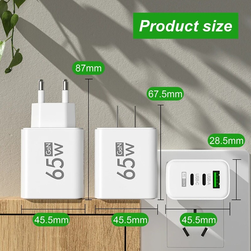 65W GaN punjač USB PD Tip C Brzo punjenje 3 porta Adapter za telefon QC3.0 Za iPhone 15 Pro Max Samsung Galaxy S23 Xiaomi Huawei