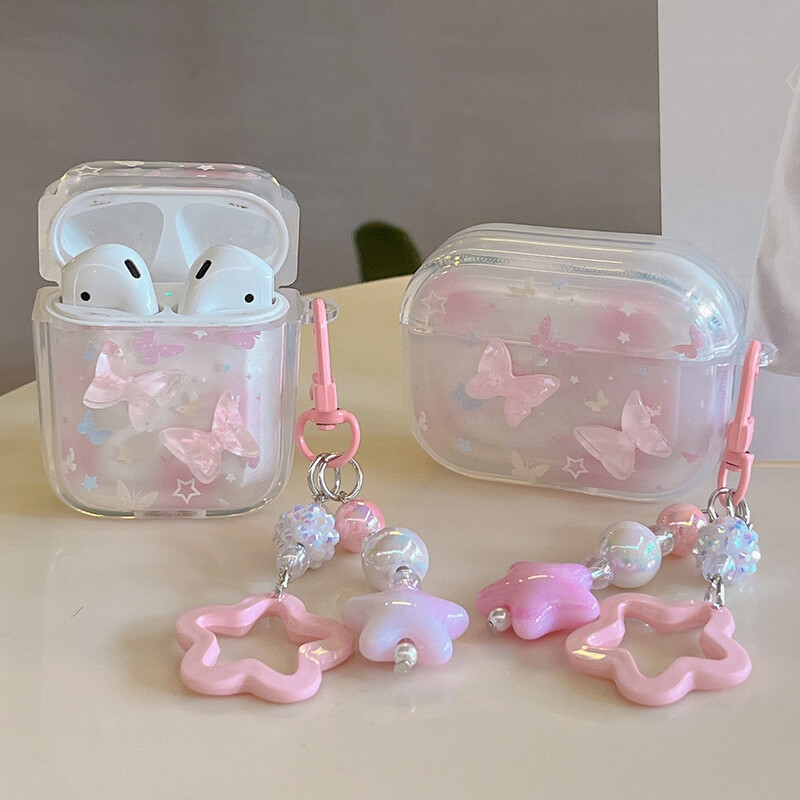 Prekrasna 3D leptir torbica za slušalice s privjeskom za AirPods 1 2 3 4 3rd Shell Soft Cover za AirPods Pro 2 Pro2 Zaštitne futrole