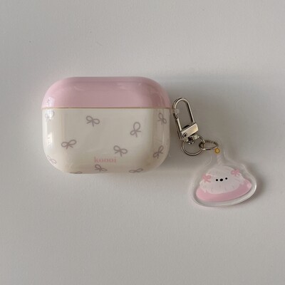 Ins ružičasta mašna sa slatkim malim psećim privjeskom, maska za futrole za slušalice AirPods 1 ili 2 3 4 Pro 2