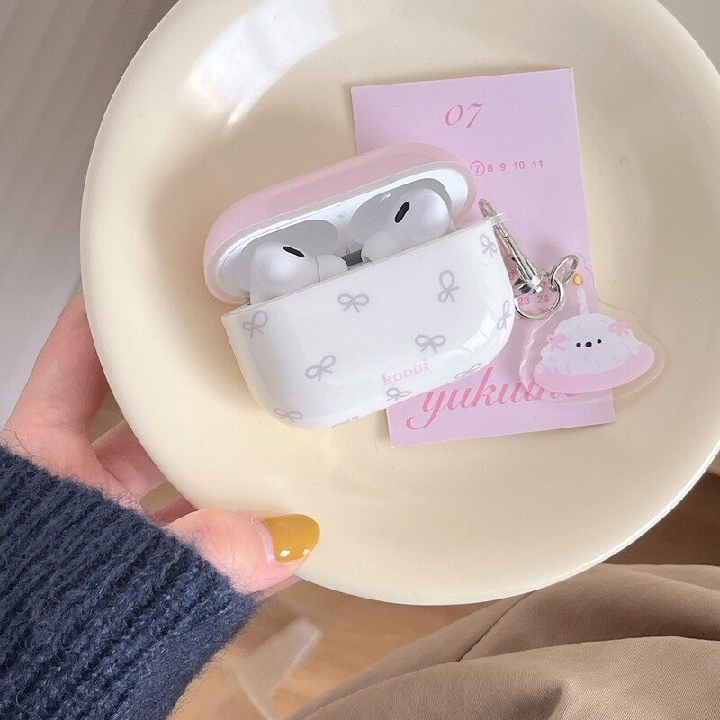 Ins ružičasta mašna sa slatkim malim psećim privjeskom, maska za futrole za slušalice AirPods 1 ili 2 3 4 Pro 2