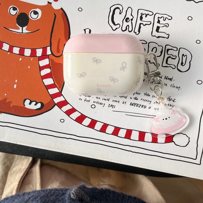 Ins ružičasta mašna sa slatkim malim psećim privjeskom, maska za futrole za slušalice AirPods 1 ili 2 3 4 Pro 2