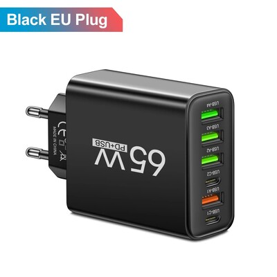 Ukupno 65W USB C punjač Muti 6 priključaka brzo punjenje QC3.0 tip C zidni adapter za mobilni telefon za iPhone 15 Pro Max Xiaomi Samsung