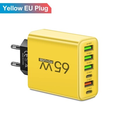 Ukupno 65W USB C punjač Muti 6 priključaka brzo punjenje QC3.0 tip C zidni adapter za mobilni telefon za iPhone 15 Pro Max Xiaomi Samsung