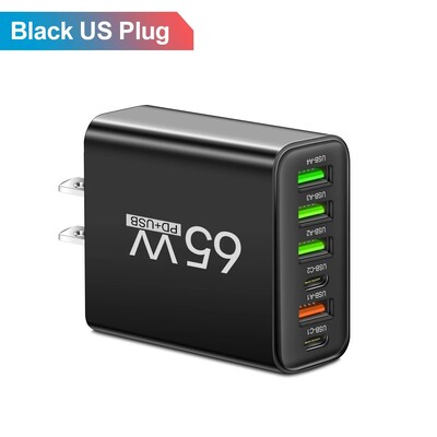 Ukupno 65W USB C punjač Muti 6 priključaka brzo punjenje QC3.0 tip C zidni adapter za mobilni telefon za iPhone 15 Pro Max Xiaomi Samsung
