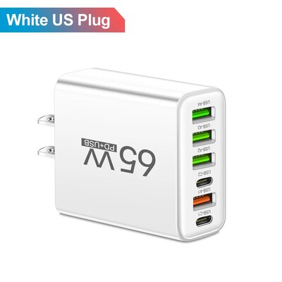 Ukupno 65W USB C punjač Muti 6 priključaka brzo punjenje QC3.0 tip C zidni adapter za mobilni telefon za iPhone 15 Pro Max Xiaomi Samsung