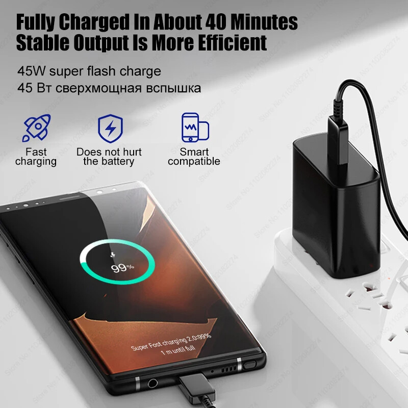 Pentru Samsung 45W Încărcător super rapid pentru Samsung Galaxy S24 S23 S22 S21 Ultra Plus Încărcător wireless Încărcare rapidă Cablu USB tip C