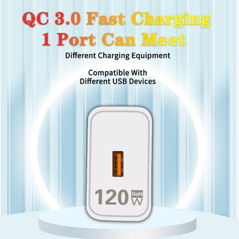 120W GaN USB C зарядно устройство QC3.0 Бързо зареждане на мобилни телефони Адаптер за зарядно устройство 10A Тип C кабел за бързи зарядни устройства Xiaomi Samsung iPhone