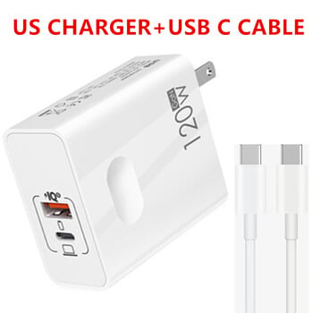 USB C 120W Gan Super Fast PD зарядно устройство за лаптоп таблети iPhone 15 iPad Macbook OPPO Samsung Xiaomi USB адаптер за бързо зареждане