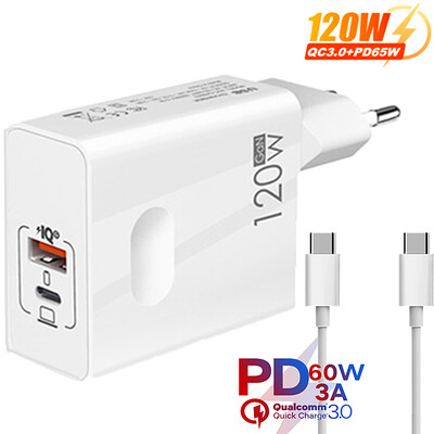 Încărcător USB C 120W Gan Super Rapid PD pentru Laptop Tablete iPhone 15 iPad Macbook OPPO Samsung Xiaomi Adaptor de încărcare rapidă USB