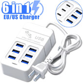 6 U 1 USB punjač 35 W PD tip C punjač za brzo punjenje zidni adapter za telefon brzi punjač 3.0 USB čvorište EU US utikač USB punjač tipa C