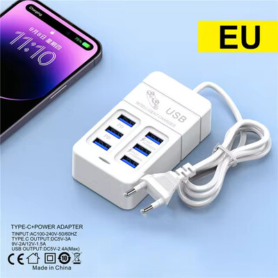 6 U 1 USB punjač 35 W PD tip C punjač za brzo punjenje zidni adapter za telefon brzi punjač 3.0 USB čvorište EU US utikač USB punjač tipa C