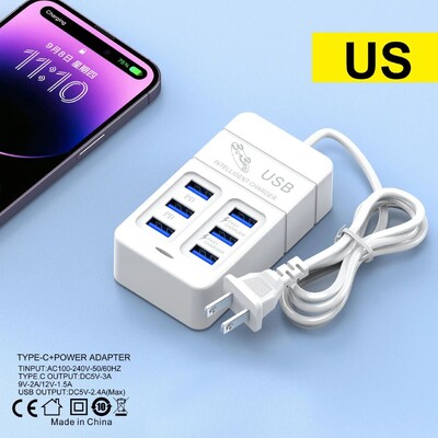 6 U 1 USB punjač 35 W PD tip C punjač za brzo punjenje zidni adapter za telefon brzi punjač 3.0 USB čvorište EU US utikač USB punjač tipa C