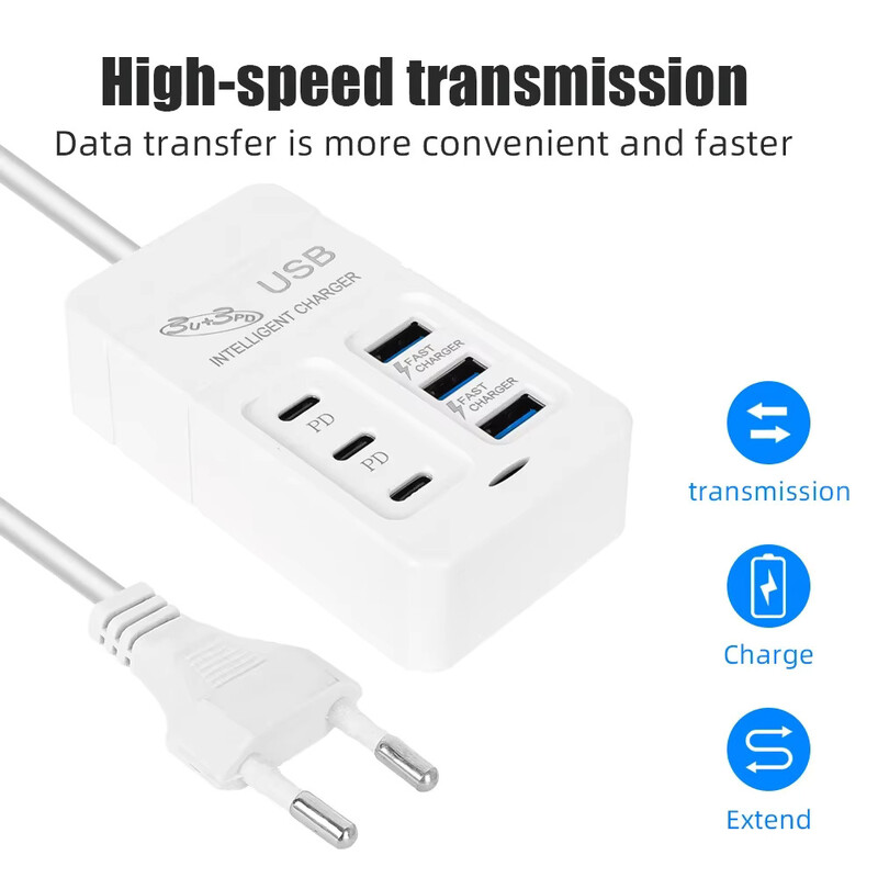 6 U 1 USB punjač 35 W PD tip C punjač za brzo punjenje zidni adapter za telefon brzi punjač 3.0 USB čvorište EU US utikač USB punjač tipa C