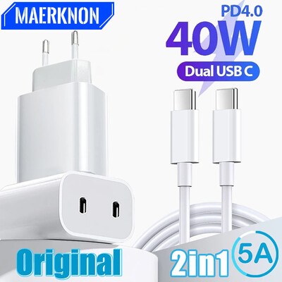 40 W USB PD laadija 2 pordiga C-tüüpi kiirlaadimise EL/US pistik iPhone15 jaoks Huawei Samsung Xiaomi kiirlaadimise telefonilaadija adapter