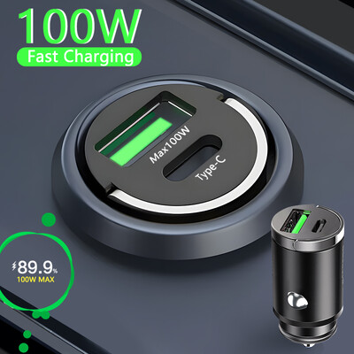 Mini încărcător auto 100W Brichetă Încărcare rapidă pentru iPhone QC3.0 Mini PD USB tip C încărcător pentru telefon auto pentru Xiaomi Samsung Huawei