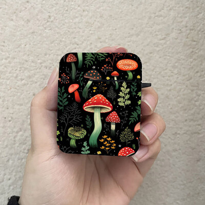 Mushroom AirPods Case Crna futrola za bežične Bluetooth slušalice za Apple Airpods 1 2 3 Pro 2 Zaštitna torbica