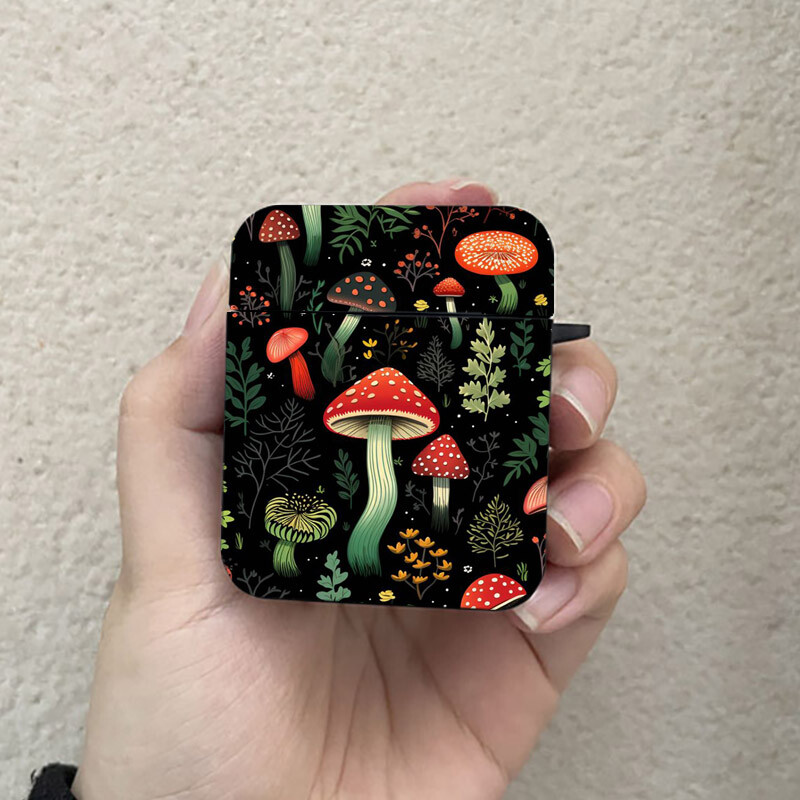 Mushroom AirPods Case Crna futrola za bežične Bluetooth slušalice za Apple Airpods 1 2 3 Pro 2 Zaštitna torbica