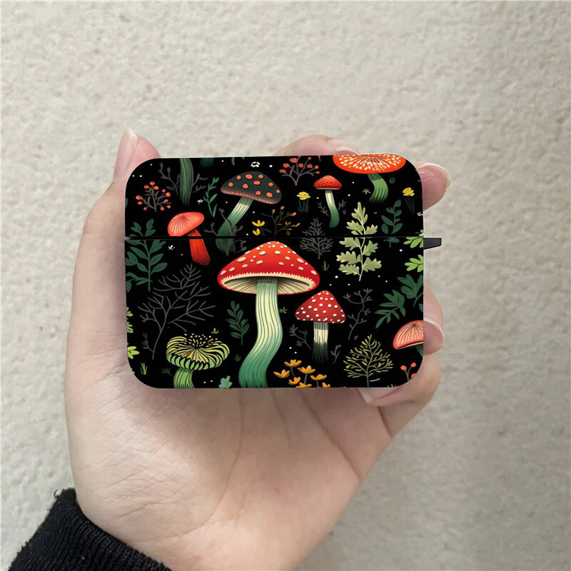 Mushroom AirPods Case Crna futrola za bežične Bluetooth slušalice za Apple Airpods 1 2 3 Pro 2 Zaštitna torbica