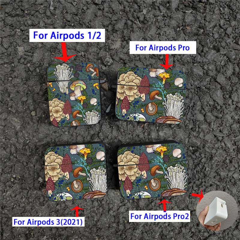 Mushroom AirPods Case Crna futrola za bežične Bluetooth slušalice za Apple Airpods 1 2 3 Pro 2 Zaštitna torbica