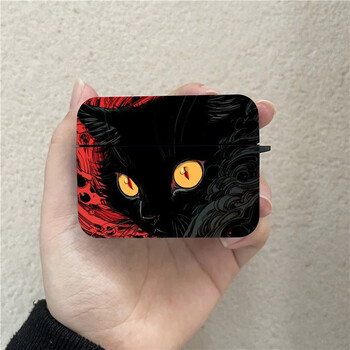 Cool Dark Funny Cat AirPods Case Μαύρη ασύρματη θήκη ακουστικών Bluetooth για Apple Airpods 1 2 3 Pro 2 Protective Case