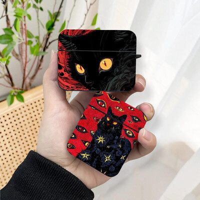 Cool Dark Funny Cat AirPods Case Μαύρη ασύρματη θήκη ακουστικών Bluetooth για Apple Airpods 1 2 3 Pro 2 Protective Case
