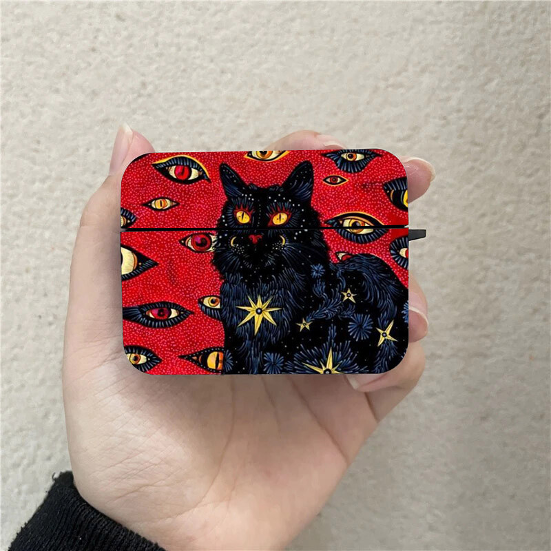 Cool Dark Funny Cat AirPods Case Crna futrola za bežične Bluetooth slušalice za Apple Airpods 1 2 3 Pro 2 Zaštitna torbica