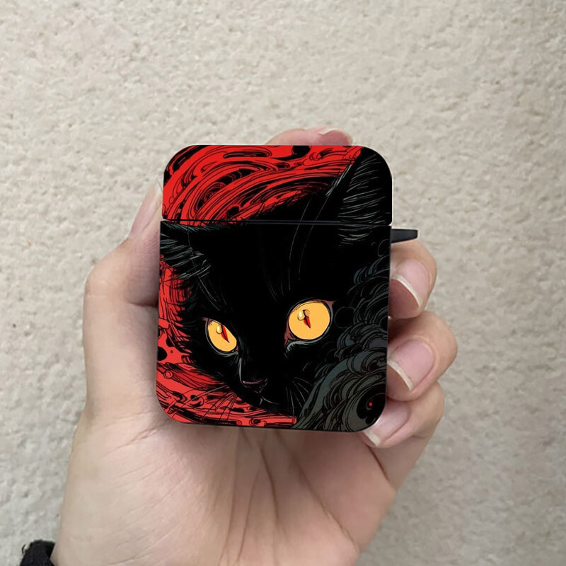 Cool Dark Funny Cat AirPods Case Crna futrola za bežične Bluetooth slušalice za Apple Airpods 1 2 3 Pro 2 Zaštitna torbica