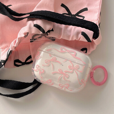 Ružičasta torbica za slušalice s mašnom i čvorom za AirPods 1/2 s privjeskom za ključeve za AirPods Pro2 4. kutija za punjenje Fundas za AirPods 3 Prozirna otporna na udarce