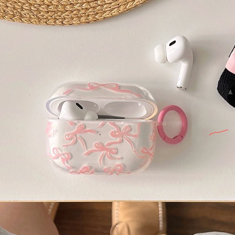 Ružičasta torbica za slušalice s mašnom i čvorom za AirPods 1/2 s privjeskom za ključeve za AirPods Pro2 4. kutija za punjenje Fundas za AirPods 3 Prozirna otporna na udarce