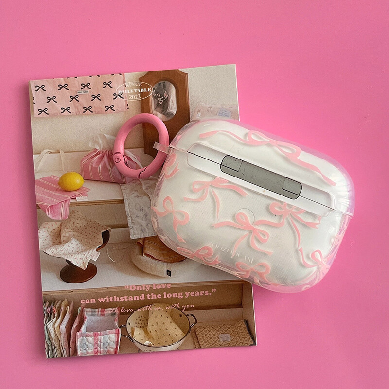 Ružičasta torbica za slušalice s mašnom i čvorom za AirPods 1/2 s privjeskom za ključeve za AirPods Pro2 4. kutija za punjenje Fundas za AirPods 3 Prozirna otporna na udarce