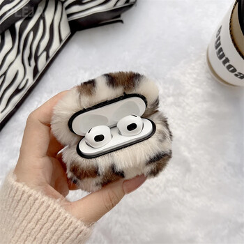 Fashion Fluffy Soft βελούδινη θήκη ακουστικών Leopard για Apple AirPods 1 2 Pro 3 Cover Γούνινη θήκη ακουστικών σιλικόνης