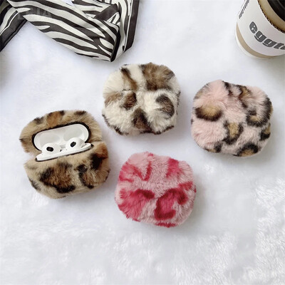 Modna pahuljasta mekana plišana leopard torbica za slušalice za Apple AirPods 1 2 Pro 3 navlaka Silikonska krznena torbica za slušalice