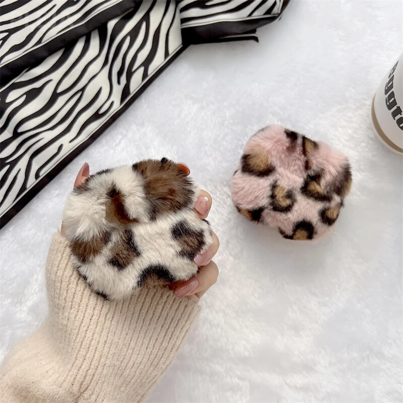 Modna pahuljasta mekana plišana leopard torbica za slušalice za Apple AirPods 1 2 Pro 3 navlaka Silikonska krznena torbica za slušalice