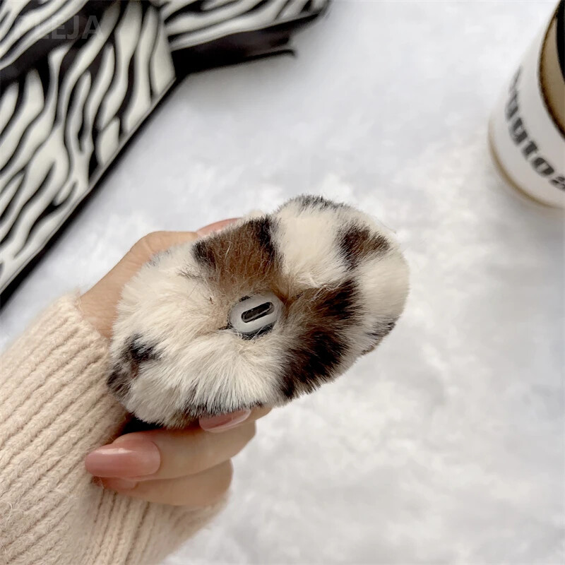Modna pahuljasta mekana plišana leopard torbica za slušalice za Apple AirPods 1 2 Pro 3 navlaka Silikonska krznena torbica za slušalice