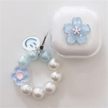 Kawaii Cute 3D Blue Sakura Earbuds Απαλή θήκη ακουστικών για Samsung Galaxy Buds Live με θήκη μπρελόκ για Samsung Buds 2 Pro