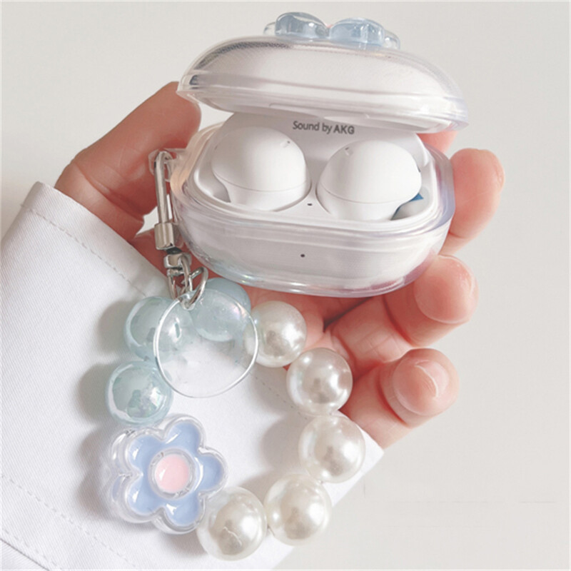 Kawaii Cute 3D Blue Sakura Earbuds slušalice Mekana torbica za Samsung Galaxy Buds Live s privjeskom za ključeve za Samsung Buds 2 Pro