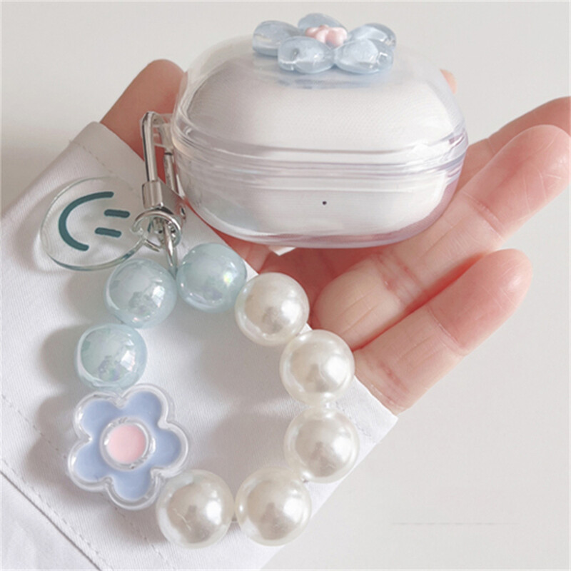 Kawaii Cute 3D Blue Sakura Earbuds slušalice Mekana torbica za Samsung Galaxy Buds Live s privjeskom za ključeve za Samsung Buds 2 Pro