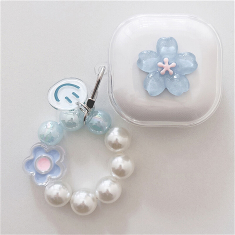 Kawaii Cute 3D Blue Sakura Earbuds slušalice Mekana torbica za Samsung Galaxy Buds Live s privjeskom za ključeve za Samsung Buds 2 Pro