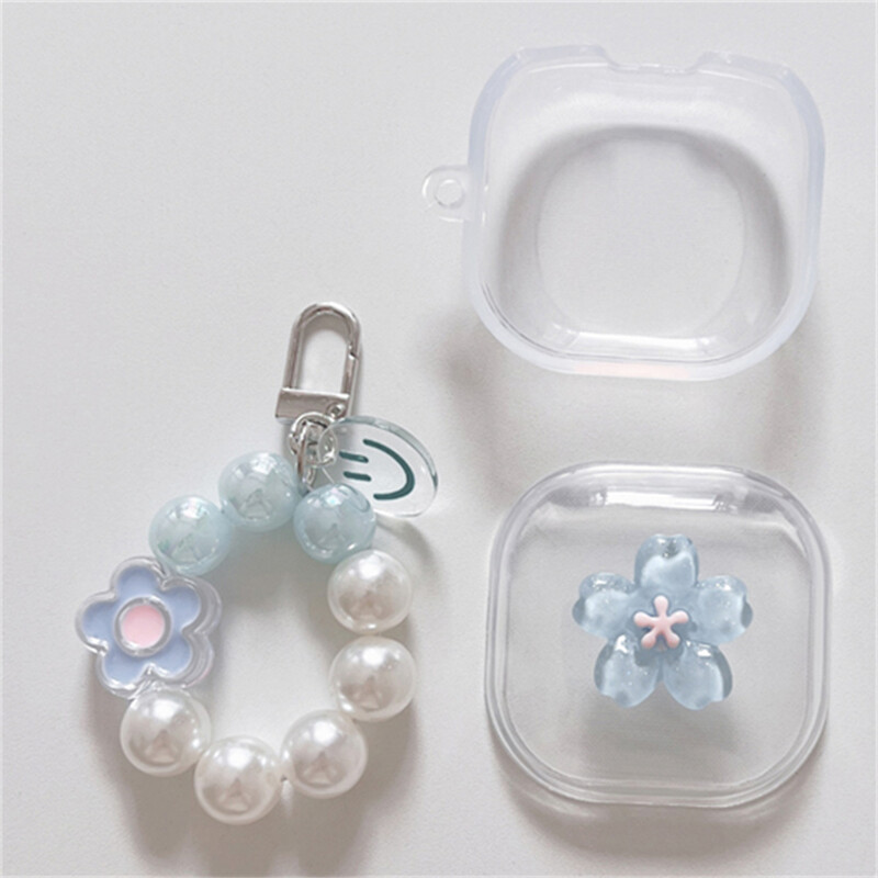 Kawaii Cute 3D Blue Sakura Earbuds slušalice Mekana torbica za Samsung Galaxy Buds Live s privjeskom za ključeve za Samsung Buds 2 Pro