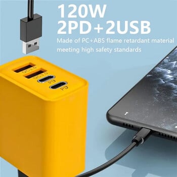 120W 3.0 USB бързо зарядно за телефон тип C бързо зареждане Адаптер за зареждане за iPhone 15 14 13 Samsung Xiaomi 2 PD 4 порта EU/US щепсел