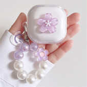 Kawaii Cute 3D Purple Sakura Earbuds Слушалки Мек калъф за Samsung Galaxy Buds Live с ключодържател Калъф за Samsung Buds 2 Pro