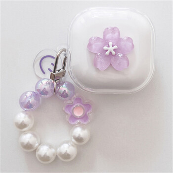 Kawaii Cute 3D Purple Sakura Earbuds Απαλή θήκη ακουστικών για Samsung Galaxy Buds Live με θήκη μπρελόκ για Samsung Buds 2 Pro