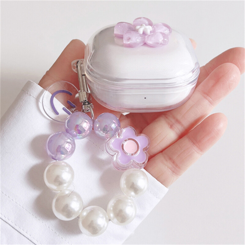 Kawaii slatka 3D ljubičasta Sakura slušalice za slušalice Mekana torbica za Samsung Galaxy Buds Live s privjeskom za ključeve za Samsung Buds 2 Pro