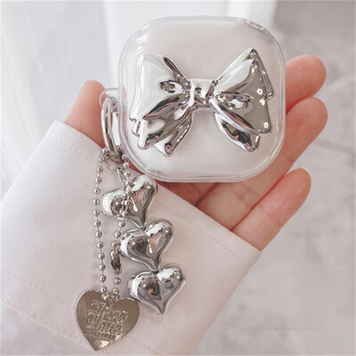 Сладки сребърни слушалки с панделка Слушалки Мек калъф за Samsung Galaxy Buds Live With Love Heart Pendant Case за Samsung Buds2 Pro