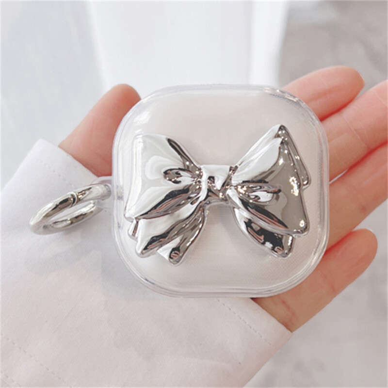 Сладки сребърни слушалки с панделка Слушалки Мек калъф за Samsung Galaxy Buds Live With Love Heart Pendant Case за Samsung Buds2 Pro