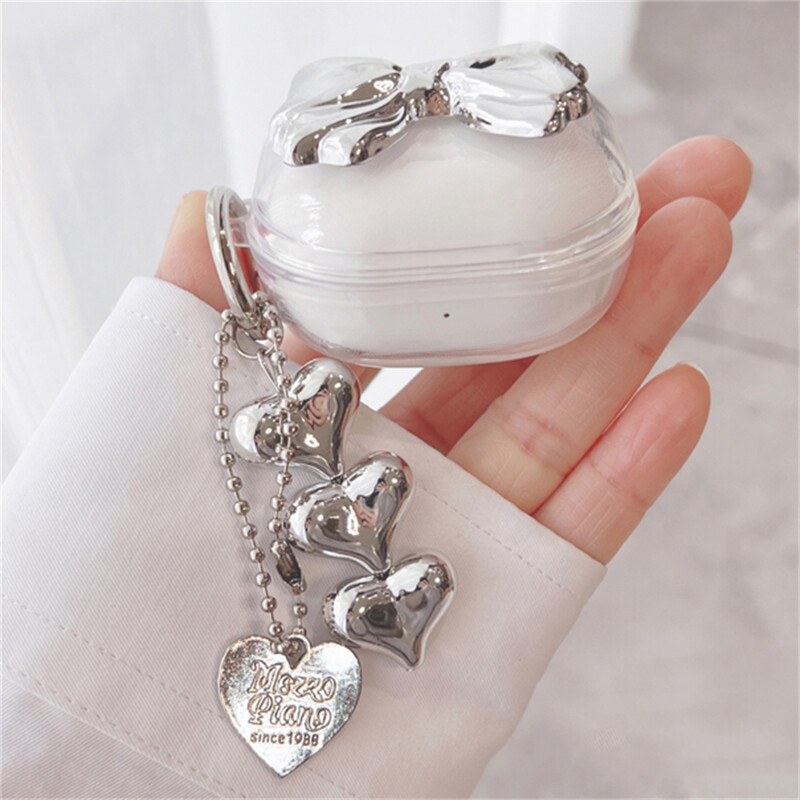 Сладки сребърни слушалки с панделка Слушалки Мек калъф за Samsung Galaxy Buds Live With Love Heart Pendant Case за Samsung Buds2 Pro