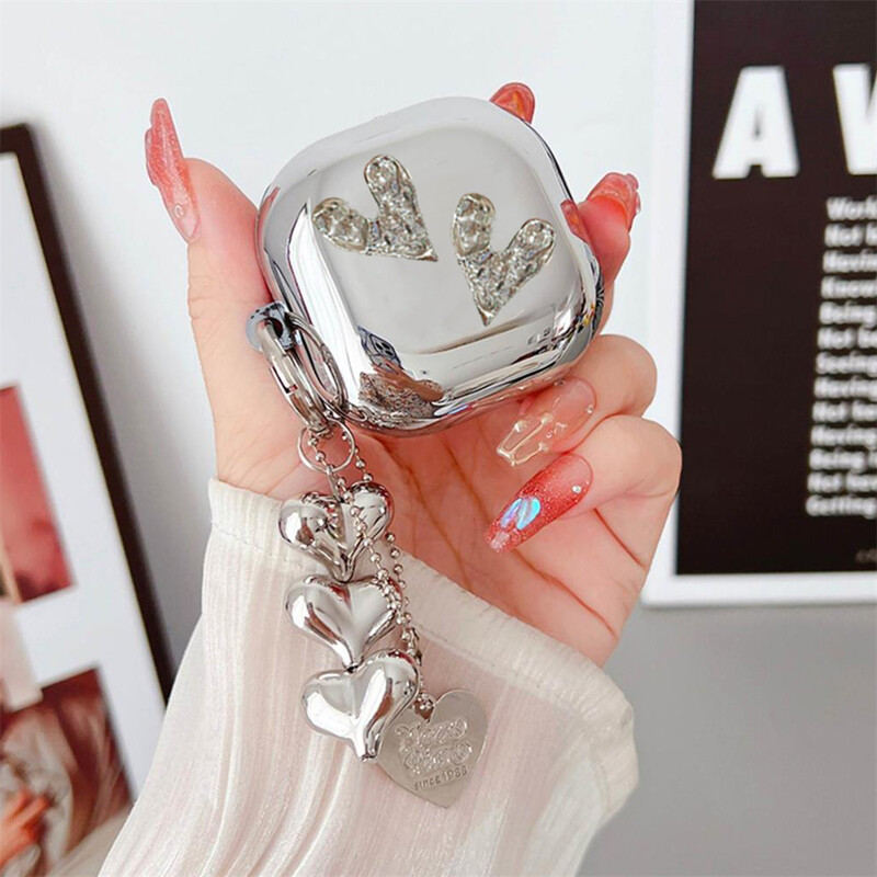 Сладко 3D любовно сърце галванични слушалки Мек калъф за Samsung Galaxy Buds Live с висулка за Samsung Buds 2 Pro