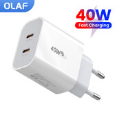 Olaf 40W USB C laadija Quick Charge QC 3.0 Dual PD Charger Type C Fast Charger Adapter iPhone Xiaomi Samsung Huawei telefoni jaoks