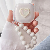 Χαριτωμένη 3D Love Heart Clear Earbuds Ακουστικά Μαλακή θήκη για Samsung Galaxy Buds Live With Beads Κρεμαστό θήκη για Samsung Buds2 Pro